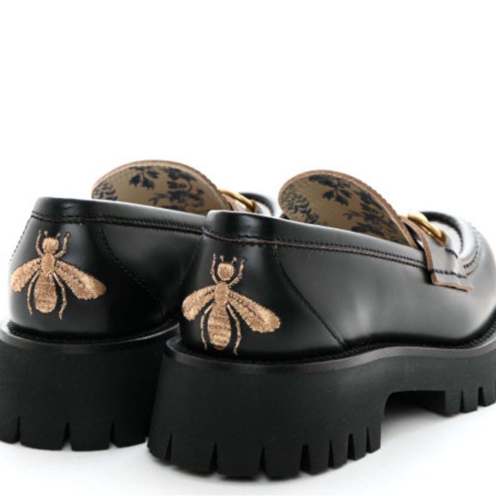 GUCCI 
Cordovan Lux Womens Harald Horsebit 25mm Platform Loafers